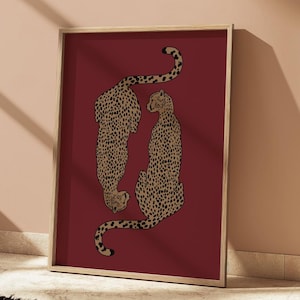 Red Cheetah Wall Print, Retro Wall Decor, Red Room Decor, Aesthetic Wall Print, Aesthetic Apartment Decor, Red Bedroom Decor