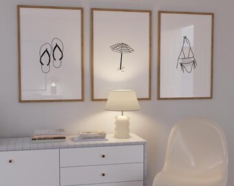Minimalist Beach Line Art Print Set: Coastal Summer Decor (Digital Download 11x14 in