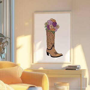 Cowgirl Boot with Bouquet wall print, country floral print, cowgirl boot floral print, trendy country print, trendy cowgirl boot print