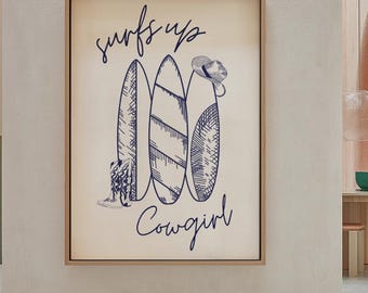 Surfs Up Cowgirl Print, Beachy Western Art (Digital Download)