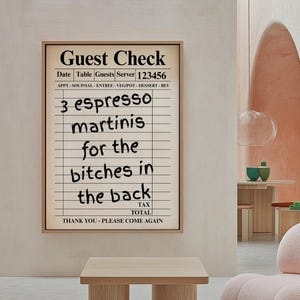 Trendy Guest Check Funny Espresso Martini Funny Quote College Dorm Aesthetic Poster Funny Guest check print Bar cart poster Espresso Martini
