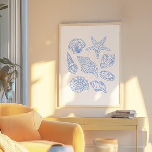 Coastal Seashell Wall Art: Blue Beach Print (18x24 in, Digital Download)