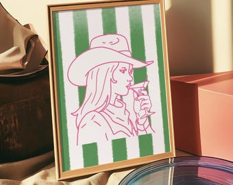 Cowgirl Cocktail Line Kunstdruck: Pinkes Western-Dekor (Digitaler Download 45 x 60 cm)