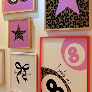 Pink Leopard Wall Art Set: Cheetah, 8 Ball, Bow Prints (Digital Download)