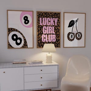 Trendy Pink Leopard Print Wall Art Set: Lucky Girl Decor (Digital Download)