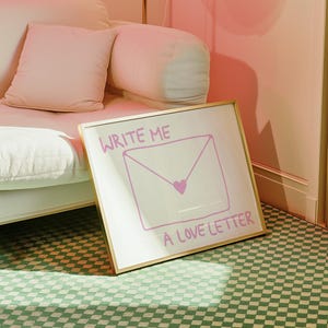 Write me a love letter pink print handwritten text art pink bedroom decor dorm decor pink aesthetic wall art love letter wall print