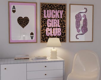 Pink Leopard Wall Art Prints, Girly Room Decor (Digital Download)