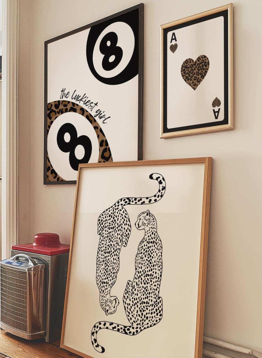 Cheetah Trendy Wall Art, set of 3 cheetah wall art, 8 pool ball poster, Lucky 8 Ball Cheetah Poster, Playing Card, Aesthetic Wall Print