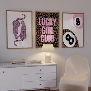 Pink Leopard & 8 Ball Wall Art Prints: Trendy Girl Set (Digital Download)