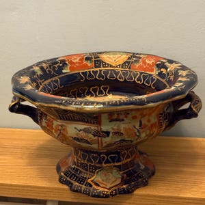 Vintage Victoria Ware Ironstone Planter/Large Bowl With Imari Pattern With Handles - Beautiful Japanese Style Earthenware Jardiniere