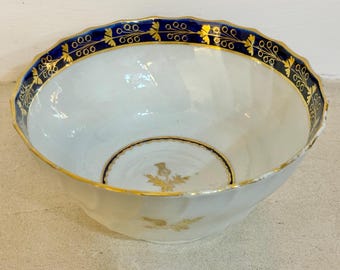 Bol antiguo para lodos Flight Worcester / Porcelana Barr / Cardo dorado / Década de 1790