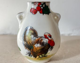 Bardzo rzadki miniaturowy wazon z indykiem Royal Doulton | Antyk z 1904 r. | Świąteczna miniatura