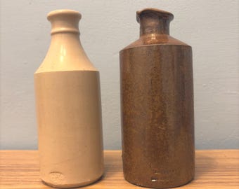 刻印入りアンティーク陶器インクボトル2本セット｜塩釉陶器 素朴な
