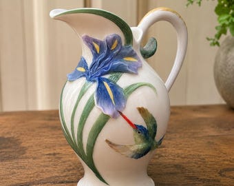 Franz Porcelain Hummingbird & Iris Creamer | Retired Floral Jug