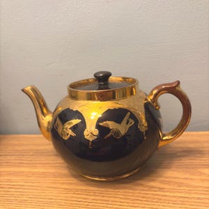 Vintage Gibson & Sons Teekanne, kobaltblau, goldverziert | Burslem, England, Keramik