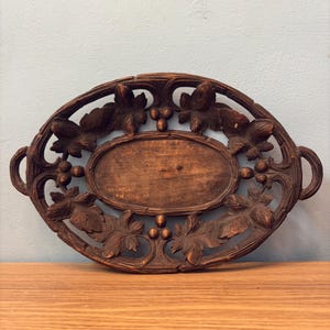 Antique German Black Forest Hand Carved Wooden Serving Tray With Floral Pattern Design - Beautiful Wall Art