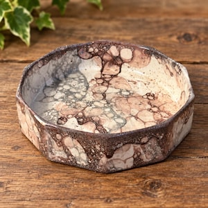 Vintage Studio Pottery Bowl | Marbled Bubble Glaze | Handmade Ceramic