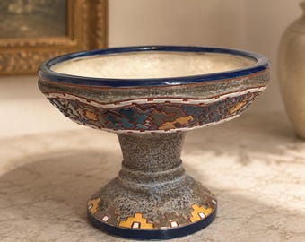 Bol Art Déco Amphora raro / Cerámica bohemia checa / Centro de mesa para compota esmaltada
