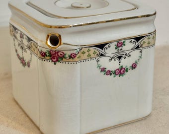 Antique Wedgwood Cube Teapot | Art Deco Picardy Rose | Rare 1920s Nautical Decor