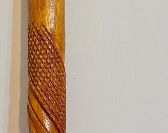 Hand Carved Wooden Walking Stick | Spiral Barley Twist Cane | Folk Art Gift