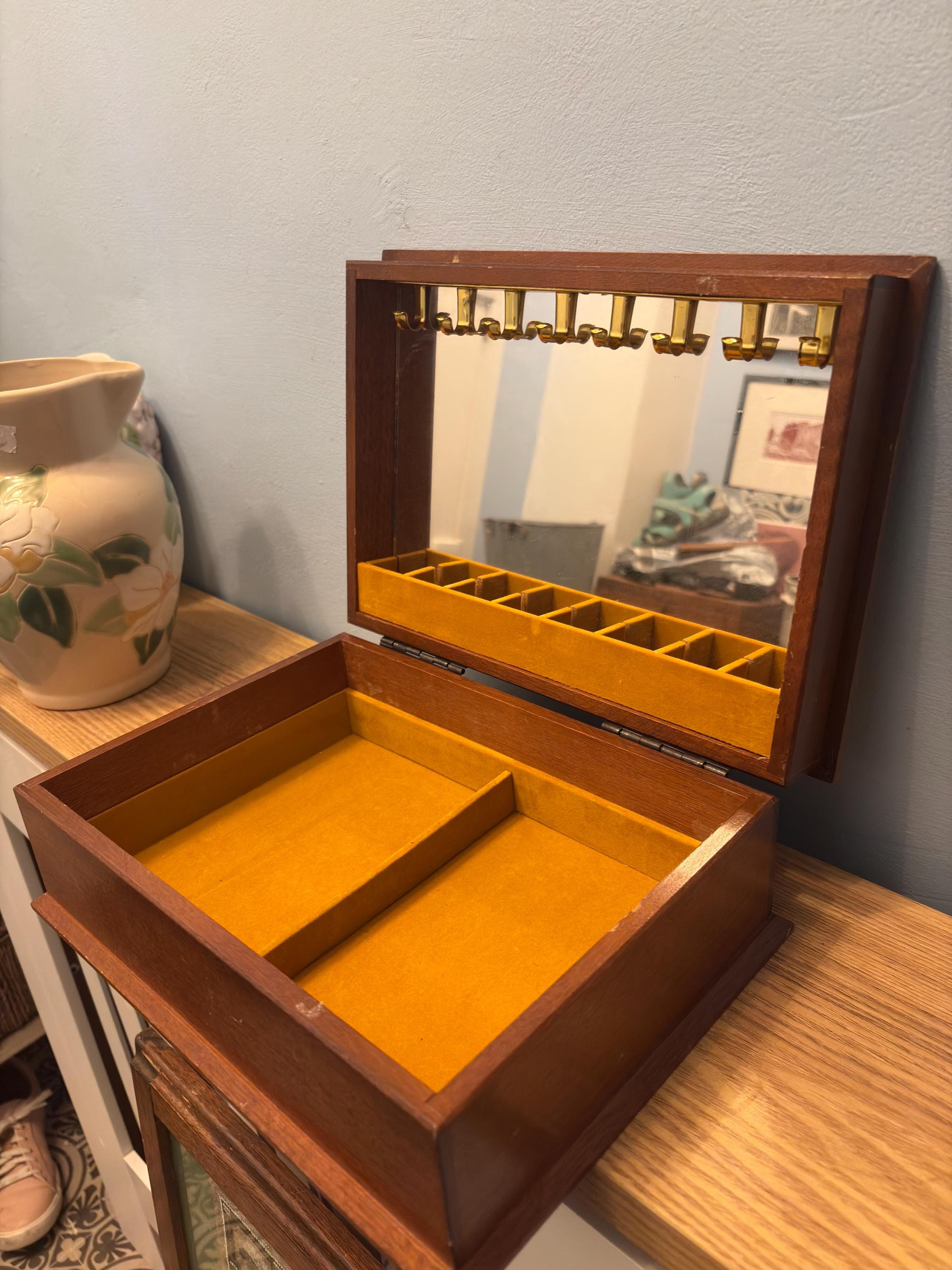 ヴィンテージ ミッドセンチュリー 木製ジュエリーボックス ミラー