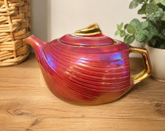 Price Brothers Art Deco Teapot | 1930s Lustreware | Ruby Red & Gold
