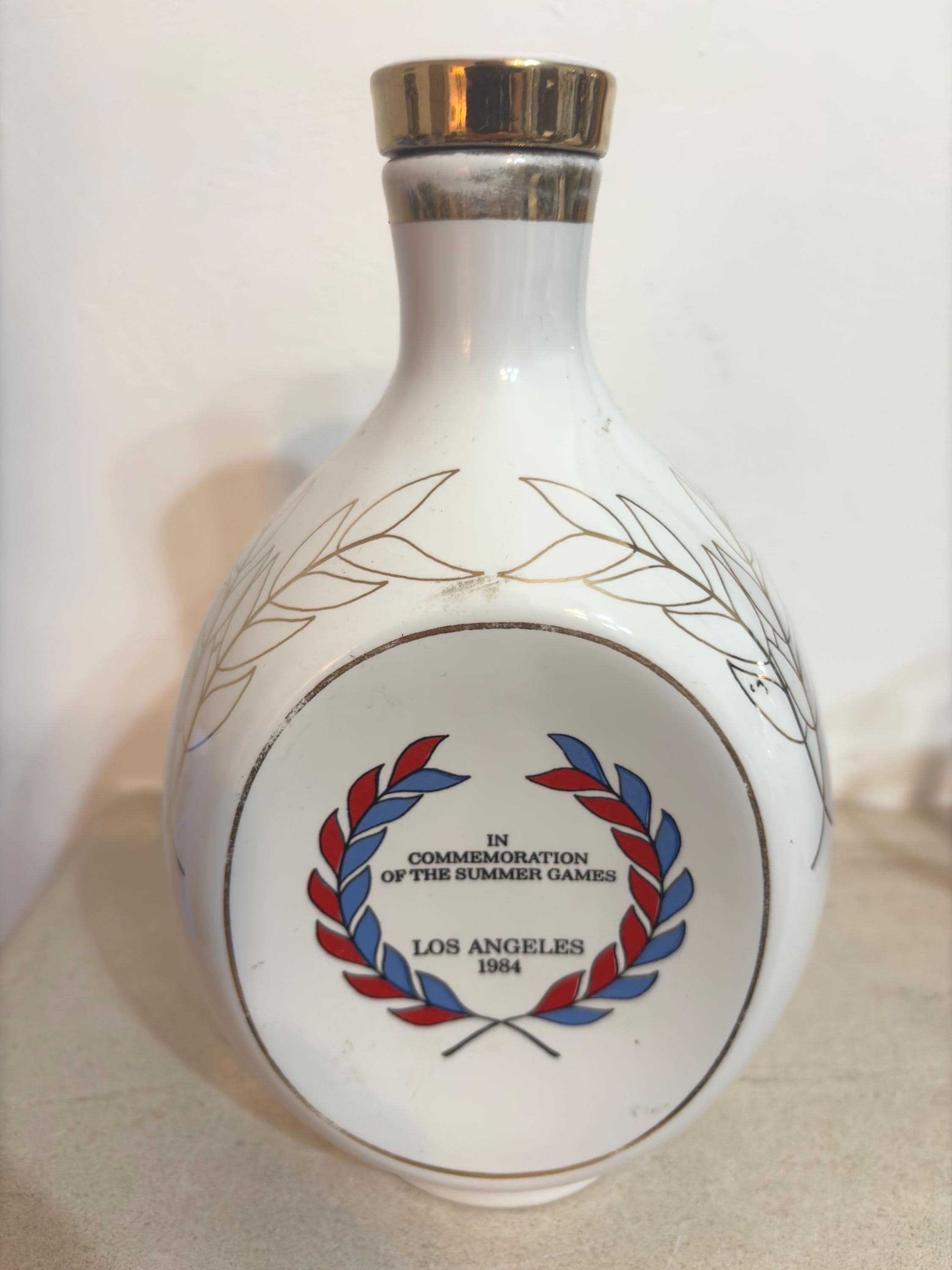 Vintage Dimple Whisky Decanter | 1984 LA Olympics Ceramic Bottle