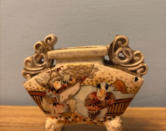 Antique Japanese Satsuma Koro Censer | Hand-Painted Ceramic Incense Burner