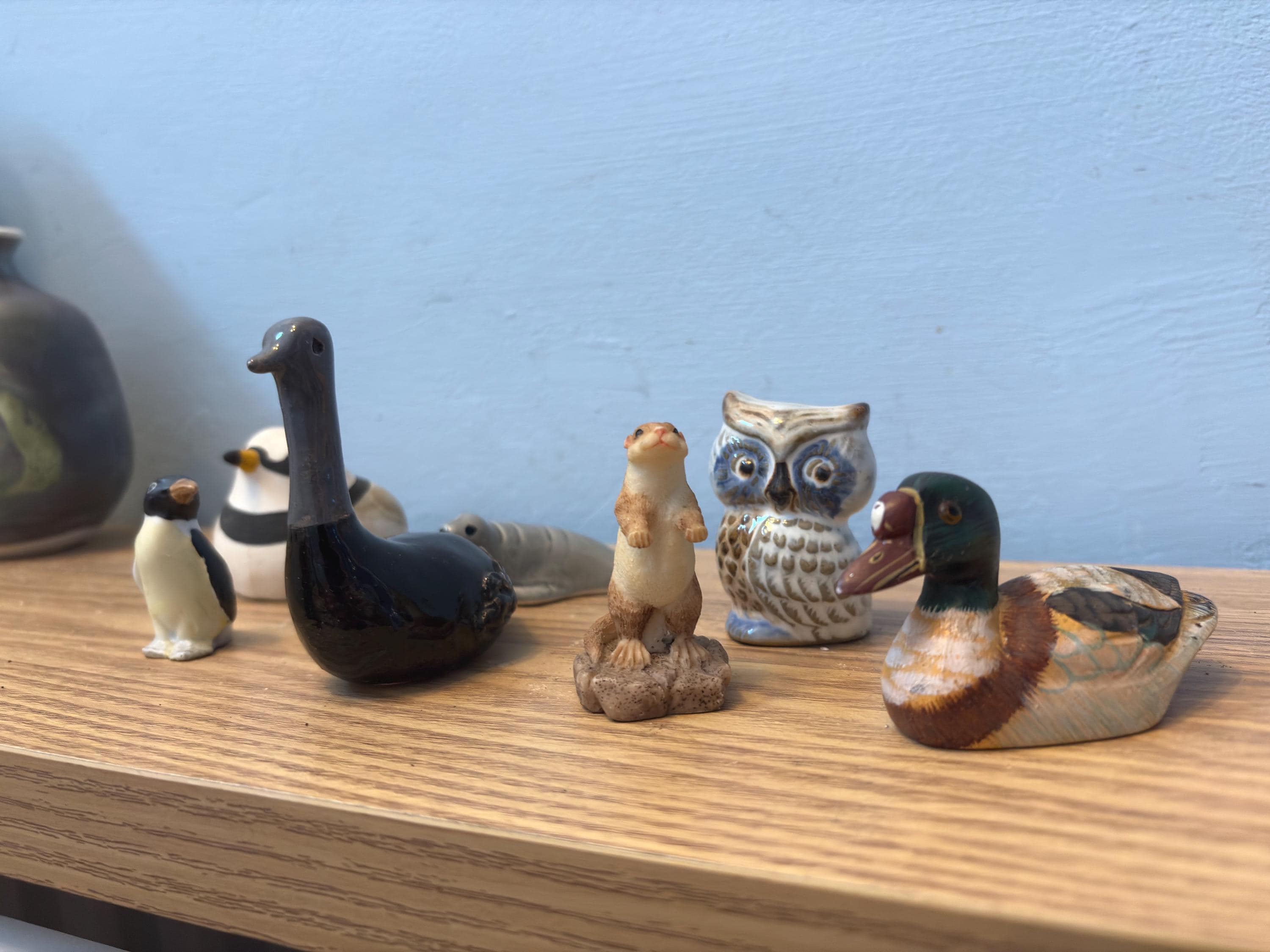 Vintage Ceramic Animal Figurines | Mallard Duck, Owl, Seal | Shelf Decor