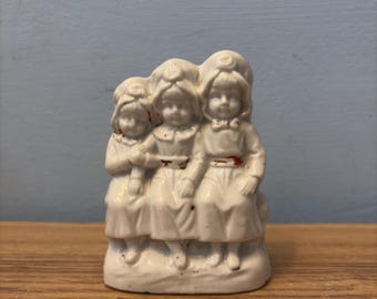 Antique German Bisque Porcelain Figurine | Three Girls Statue