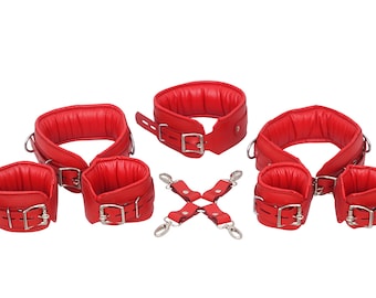 Leather Restraint Cuffs 7 pcs with Hogtie