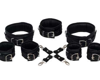 Leather Restraint Cuffs 7 pcs with Hogtie