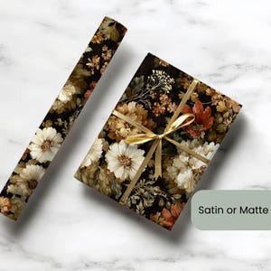 Dark Floral Wrapping Paper For Birthday Gift Wrap For Her Dark Academia Wrapping Paper Cottagecore Wrapping Paper Dark Holiday Wrapping Gift image 4