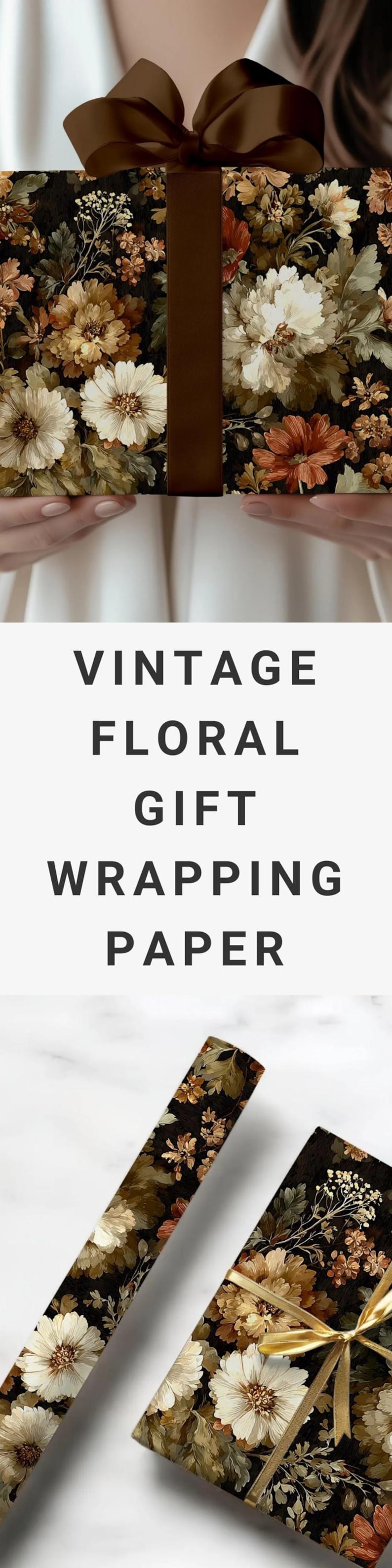 Dark Floral Wrapping Paper For Birthday Gift Wrap For Her Dark Academia Wrapping Paper Cottagecore Wrapping Paper Dark Holiday Wrapping Gift image 11