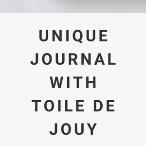 May include: A journal with a Toile de Jouy design. The cover features a vintage illustration with a gold frame and the text "Emily Birthday Girl". The journal is held by a person.