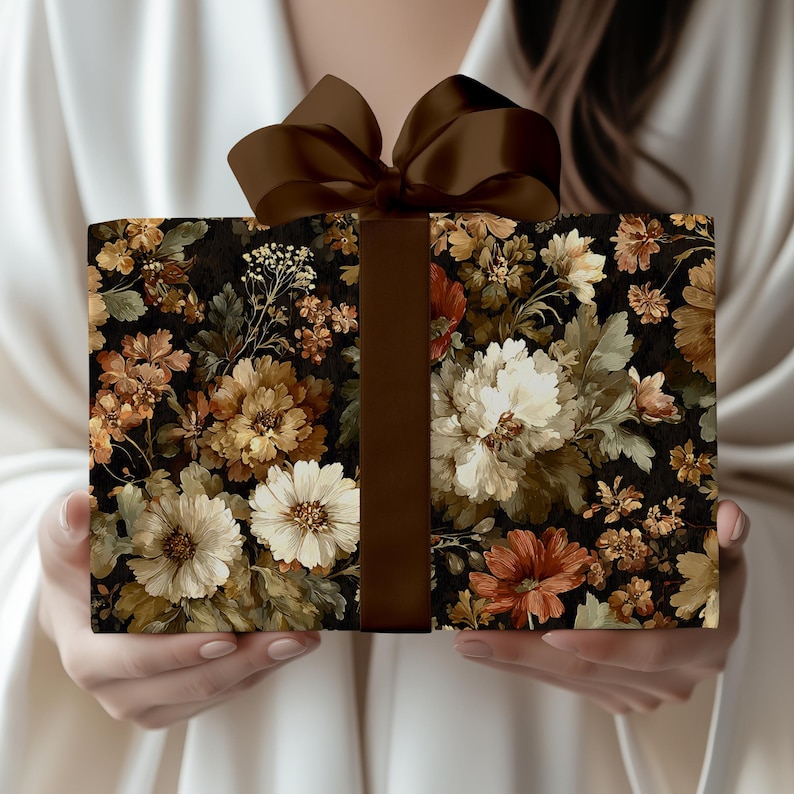 Dark Floral Wrapping Paper For Birthday Gift Wrap For Her