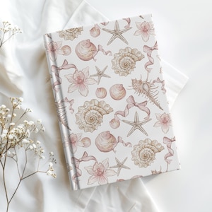 Anteckningsbok med snäckor, rosa rosett, anteckningsbok med snäckor och pärlor, ostrondekoration för soffbord, bok för flickor, gåvor till den som blivit moster för första gången, dagbok med äpple