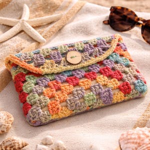 Granny Square Crochet Clutch Wallet Bag Pattern, Coin Credit Card Purse Bag