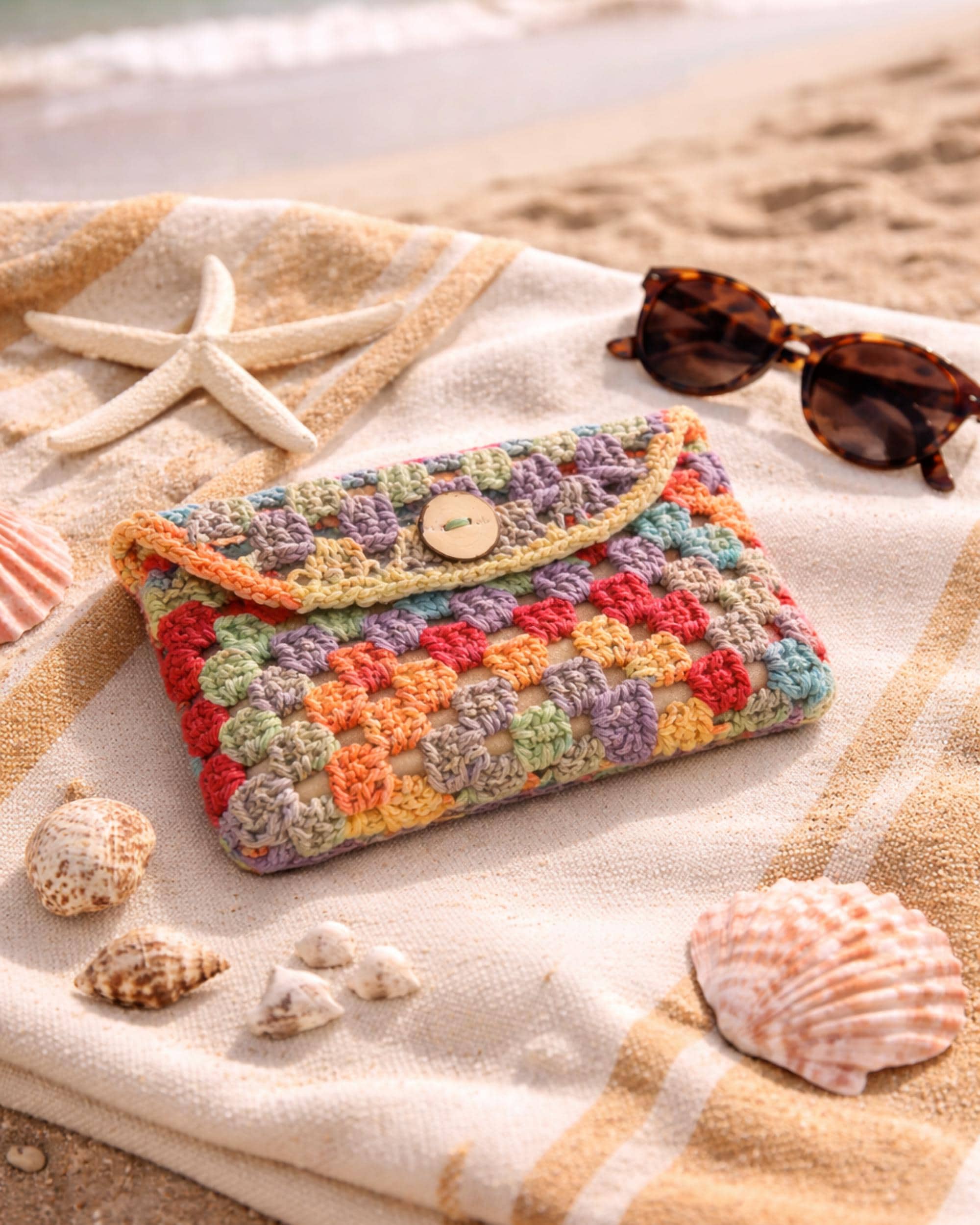 40 Crochet Clutch Bags with Fringe, Wristlets, and Granny Squares 15 Granny Square Crochet Clutch Wallet Bag
