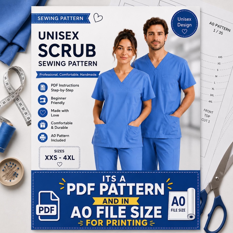 Small Scrub Pattern Scrubs Pattern Top - Etsy