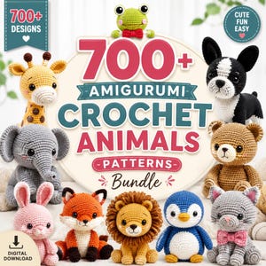 Pakiet ponad 700 wzorów szydełkowych na zwierzęta amigurumi, wzór szydełkowy na psa kapibary, królika, małpę, krowę i kota