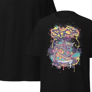 Graffiti Skateboard T-Shirt – Colorful Urban Streetwear Tee with Retro Sneaker Design, Hip Hop Skate Graphic Unisex Cotton Shirt