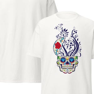 Day of the Dead T-shirt met suikerschedel – kleurrijk festival-uniseks T-shirt met gebloemd Calavera-ontwerp
