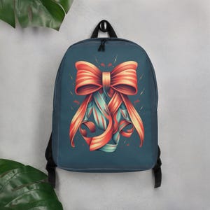 Teal Backpack with Large Orange Bow Print, Water-Resistant Laptop Bag for School, Travel, and Stylish Everyday Wear