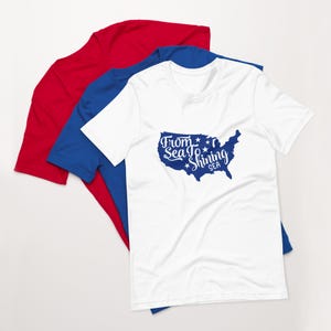 T-shirt carte des États-Unis From Sea to Shining Sea - T-shirt rouge et bleu patriotique pour le 4 juillet et les jours fériés américains
