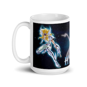 Anime Hero Pegasus Mug – White Ceramic Coffee Cup with Cool Warrior Design, Perfect Gift for Manga and Anime Fans