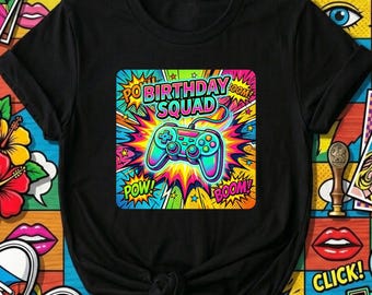 Video Game Birthday Squad Party Graphic Tee - Pop Art Matching Family Shirt
