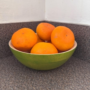 Vibrant Green Wooden Fruit Bowl