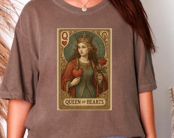 Comfort Colors Queen of Hearts Tarot T-Shirt, Retro Card Graphic Tee