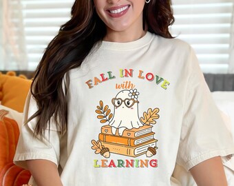 Comfort Colors Spooky Ghost Teacher Shirt, Retro Halloween Tee